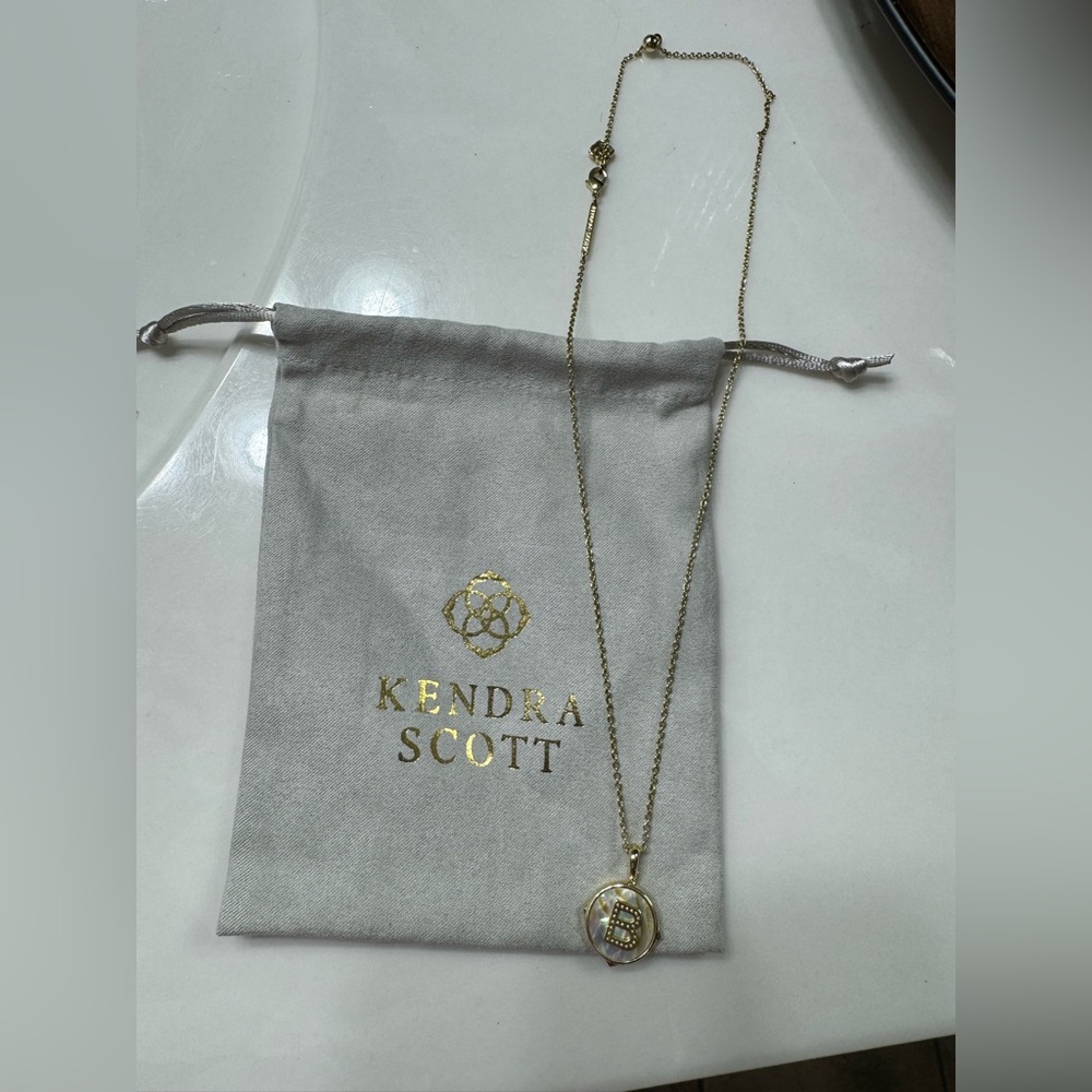 Kendra Scott Gold and White Pendant Necklace Initial “B”